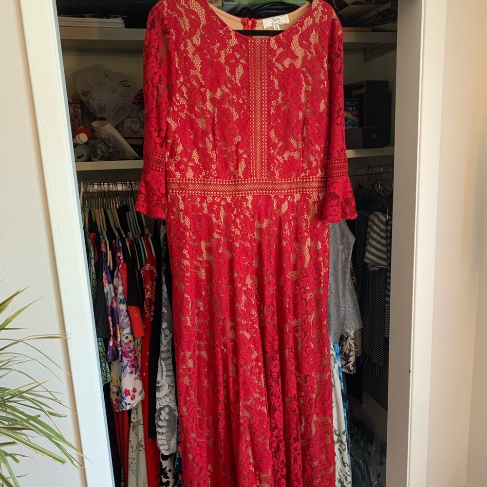 Red Lace Floor Length Gown